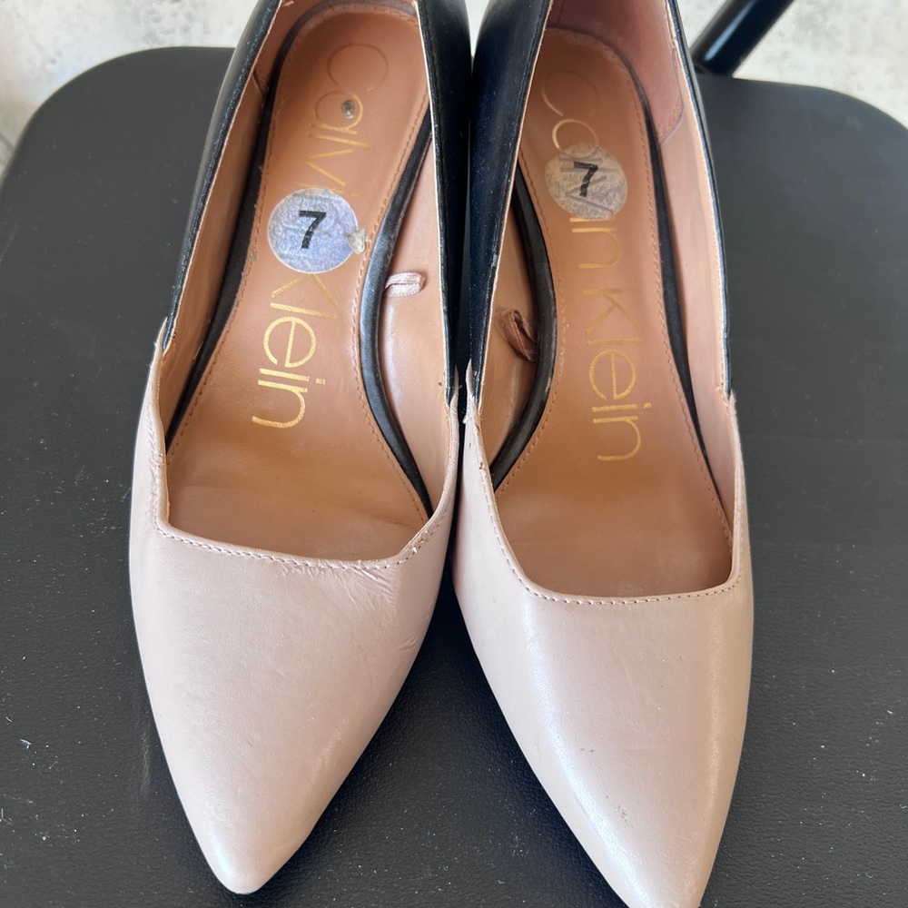 Calvin Klein Black and Cream Pointed Heels